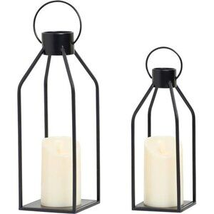Modern Farmhouse Lantern Decor- Black Metal Candle Lanterns for Christmas